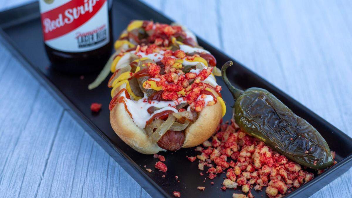 The L.A. Dawg with crispy bacon and hot Cheetos.