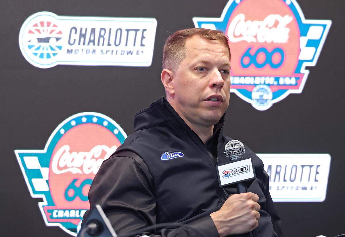 NASCAR Cup Series driver Brad Keselowski reflects on his relationship with Kyle Busch during a press conference at Charlotte Motor Speedway in Concord, NC on Saturday, May 23, 2026. Busch passed away unexpectedly from an illness on Thursday, May 21, 2026.