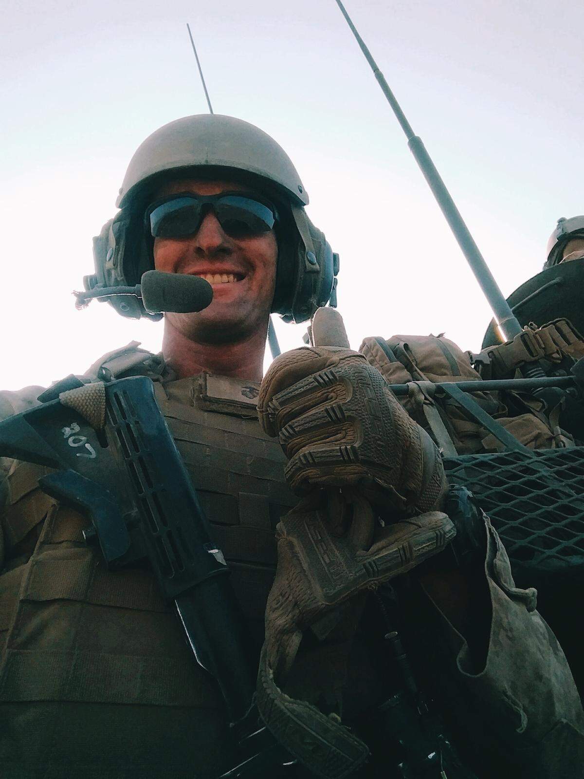 In this August 2018 photo, Conor gave a thumbs-up during a Marine training mission at Camp Pendleton in California.