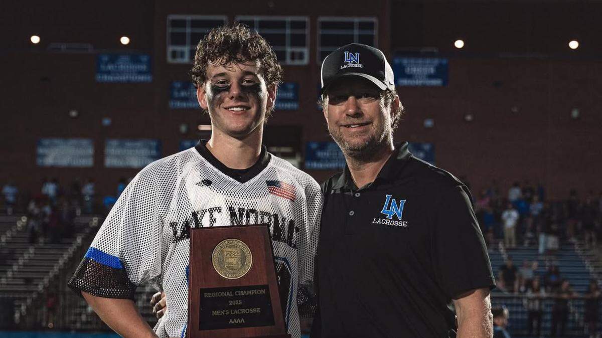 Lake Norman’s John Torpy (left) is the 2025 Charlotte Observer boys’ lacrosse Player of the Year.