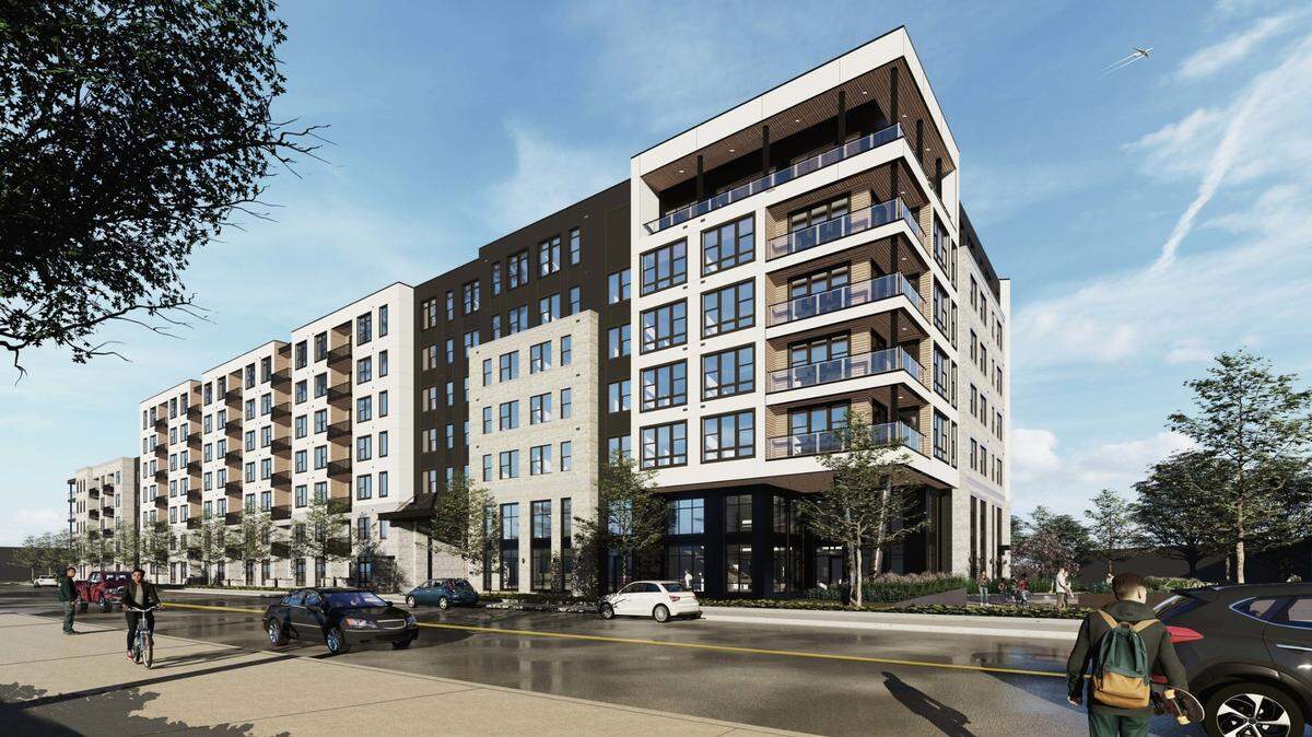 Despite rising costs in rent, developers are still constructing new apartment buildings to meet high demand. This rendering shows a 403-unit apartment being built by a Texas-based company, Embrey, in Lower South End.