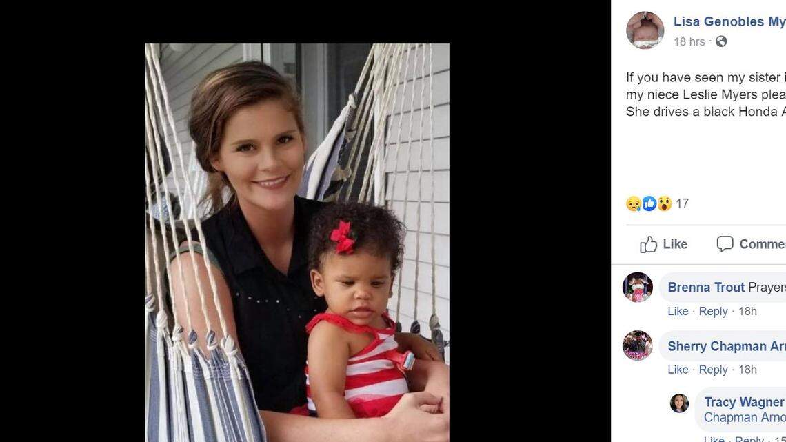 Kathryn Myers and 1-year-old Leslie Myers are missing, family says.