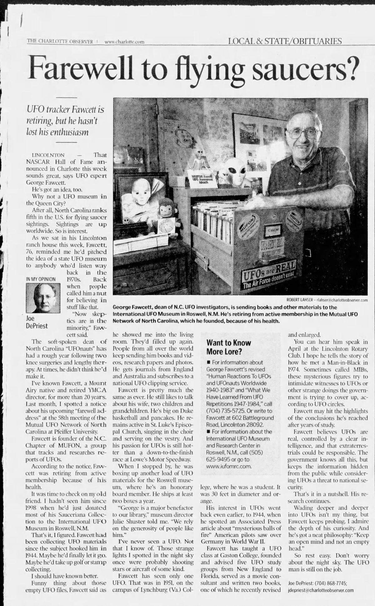 Article on George Fawcett, published March 20, 1998.