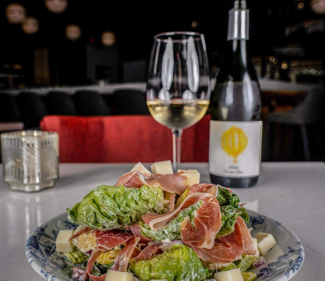 A small plate and glass of wine from Cichetti in uptown Charlotte.