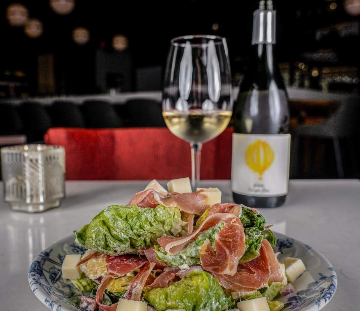 A small plate and glass of wine from Cichetti in uptown Charlotte.