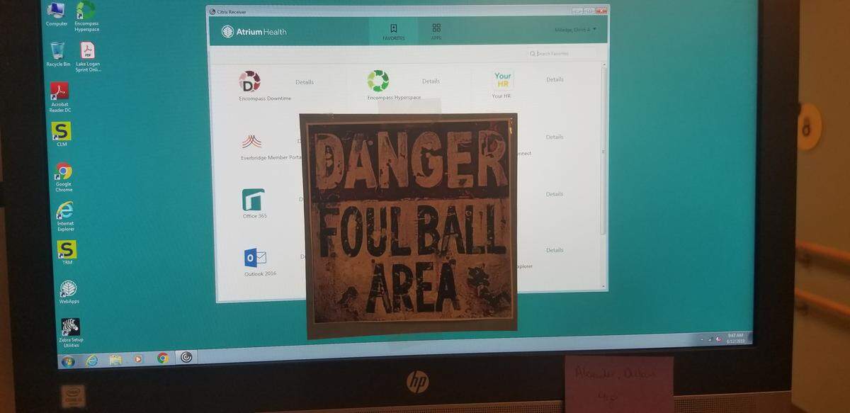 Christi Milledge’s co-workers at Levine Children’s Hospital got a smile out of her after they taped this to her monitor upon her return this week.