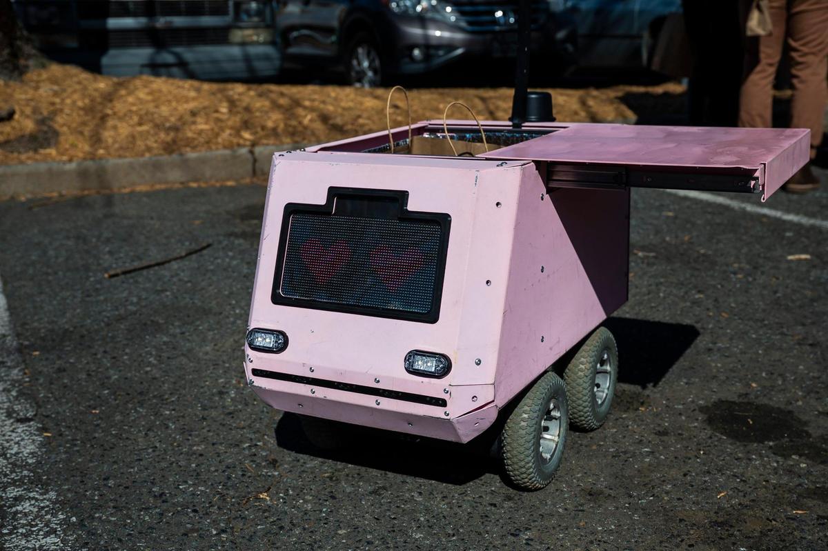 Tiny Mile’s pink robots that deliver coffee were unveiled in Plaza Midwood on Friday, April 1, 2022 in Charlotte, NC.