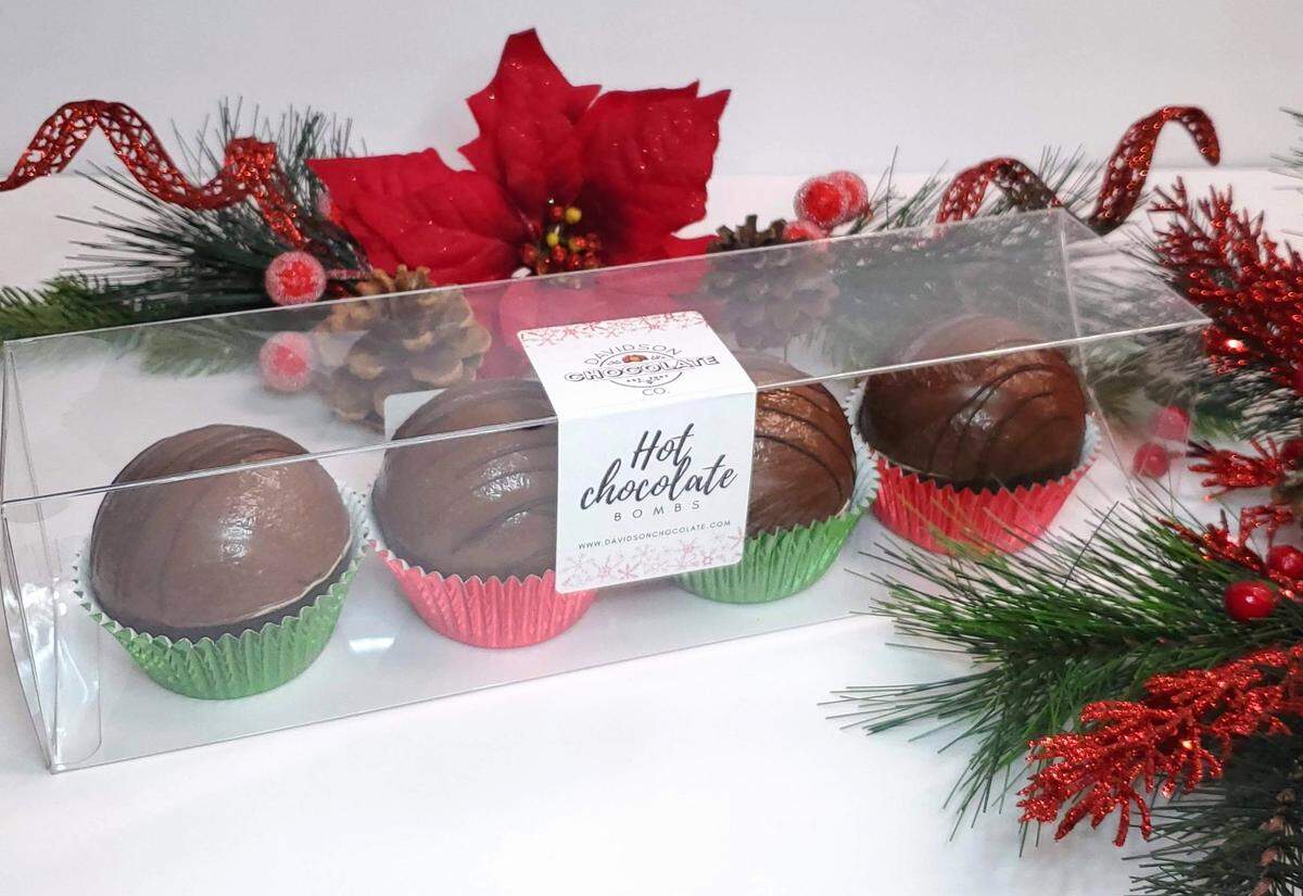 Davidson Chocolate Co. is offering both hot chocolate bomb gift boxes and hot chocolate mix.