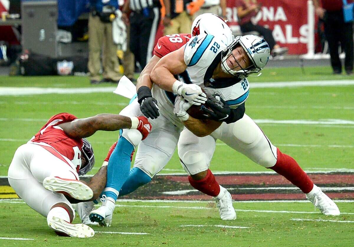 Carolina running back Christian McCaffrey has averaged 106 yards per game so far this season while missing only five offensive snaps in the first three games.