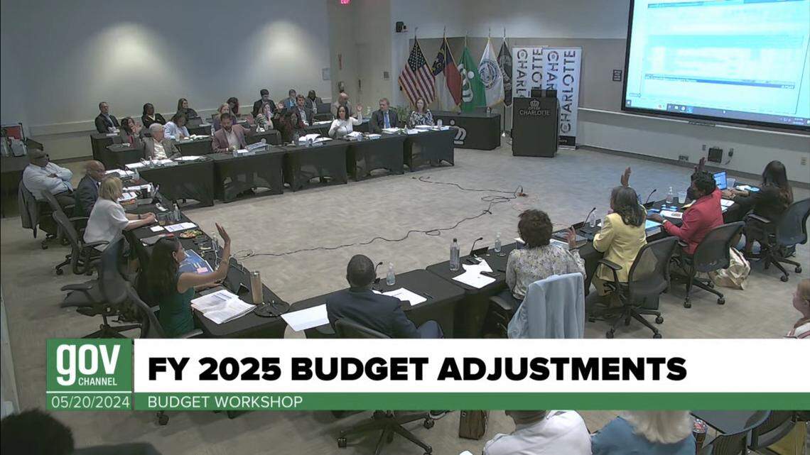 Charlotte City Council members meet Monday, May 20, to talk about and vote on changes to the fiscal year 2025 budget during a workshop at the government center in uptown.