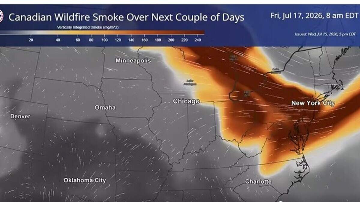 Charlotte-area forecasters are monitoring Canadian wildfire smoke choking a wide swath of the country, from the Great Lakes to Pennsylvania and New York.
