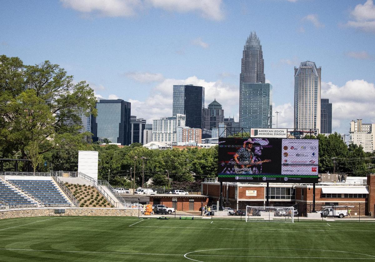 The new, $40.5 million American Legion Memorial Stadium still offers a great view of the uptown skyline on Wednesday, June 23, 2021 in Charlotte, N.C.