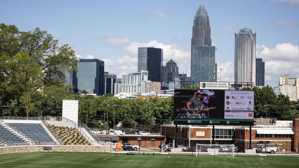 American Legion Memorial Stadium offers a view of the uptown skyline on Wednesday, June 23, 2021 in Charlotte, N.C.