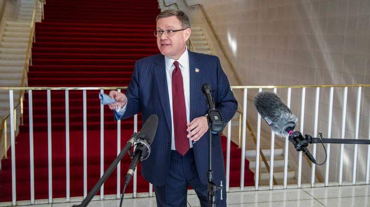 N.C. House Speaker Tim Moore speaks with reporters on Jan. 13, the opening day of the North Carolina General Assembly’s 2021 legislative session.