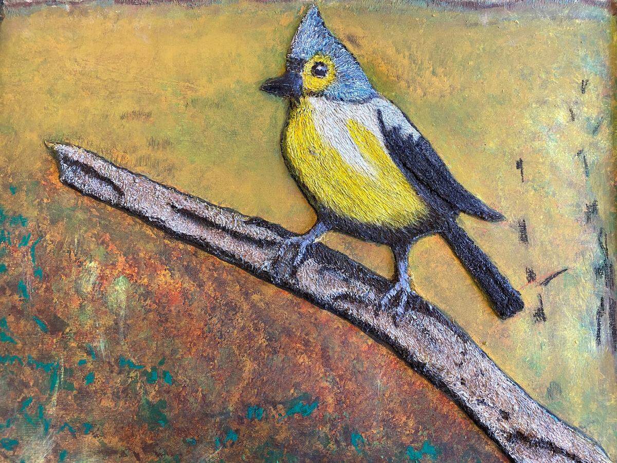 This is a painting called “Titmouse” that Lewis Patterson made as part of the Art for Veterans program in Matthews. “Once I started coming to the class, I felt an inner peace,” Patterson said.