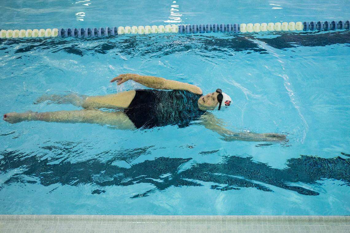 Joan Wayne, photographed swimming at Simmons YMCA in Charlotte last December.