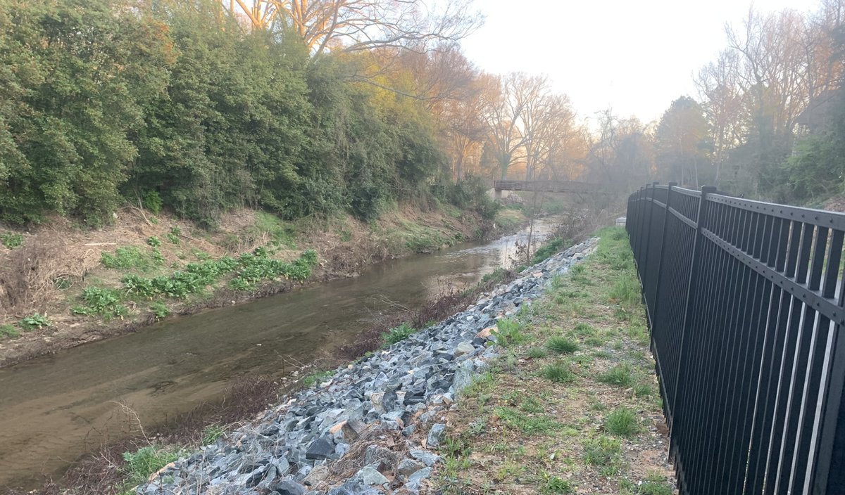 The view of Briar Creek from the greenway.
