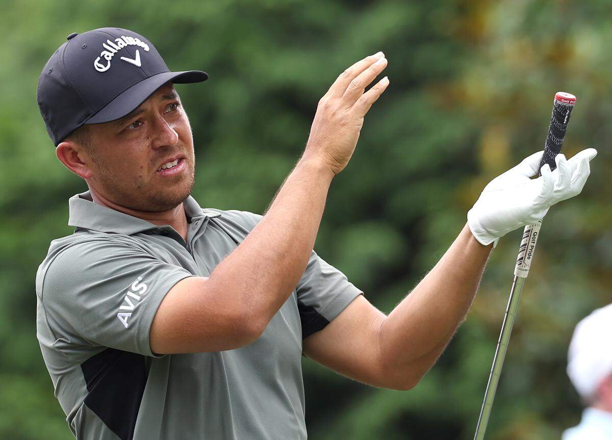 Xander Schauffele reacts to his tee shot from the sixth tee box during the second round of the PGA Championship at Quail Hollow Club in Charlotte, NC on Friday, May 16, 2025.