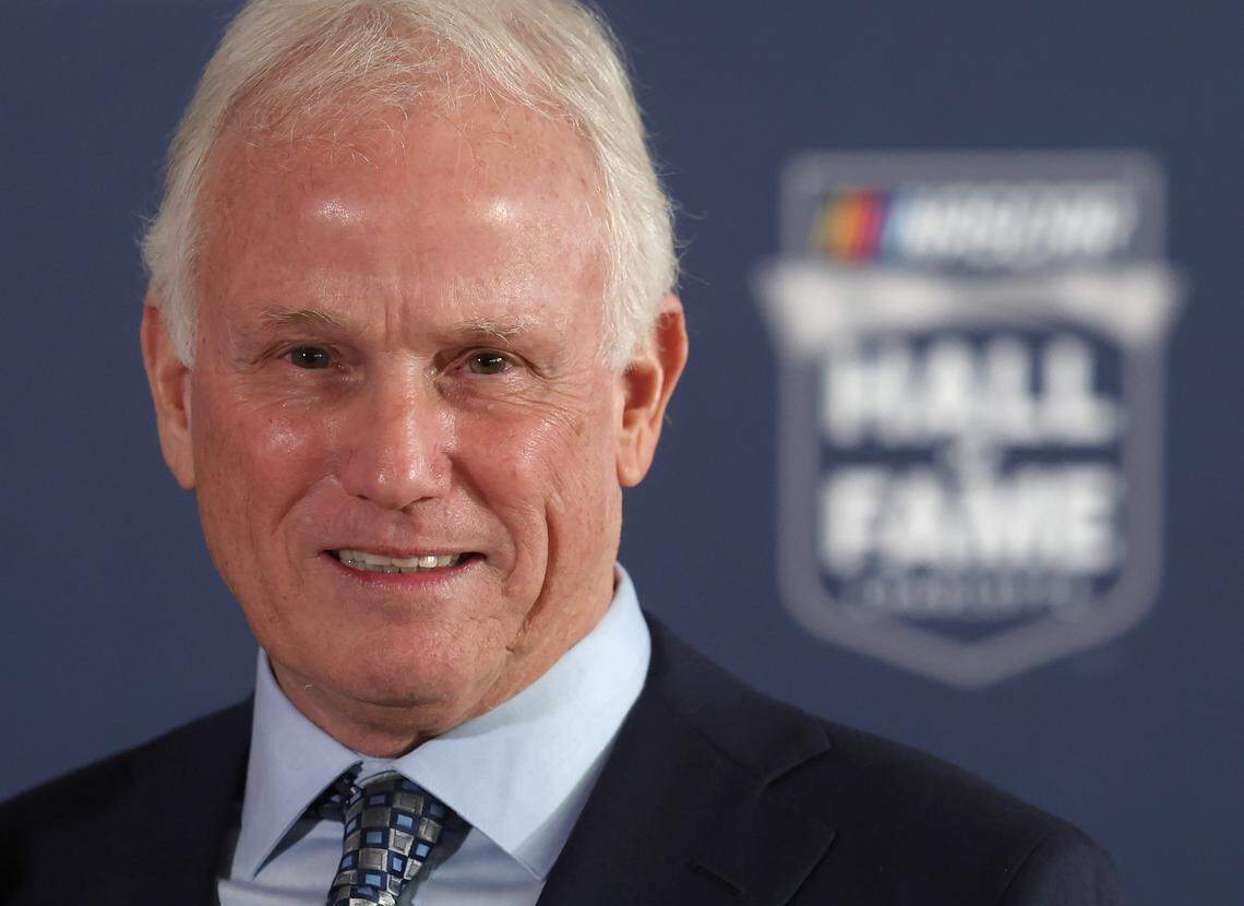 Former NASCAR driver Ricky Rudd poses for photographs along the red carpet at the NASCAR Hall of Fame on Friday, January 23, 2026.
