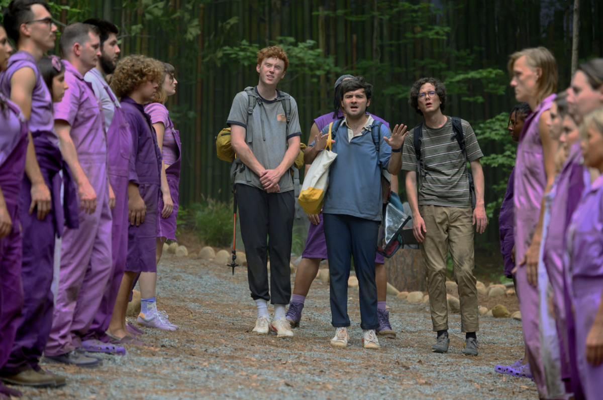 From left to right, Ben Marshall, John Higgins and Martin Herlihy in "Please Don't Destroy: The Treasure of Foggy Mountain."