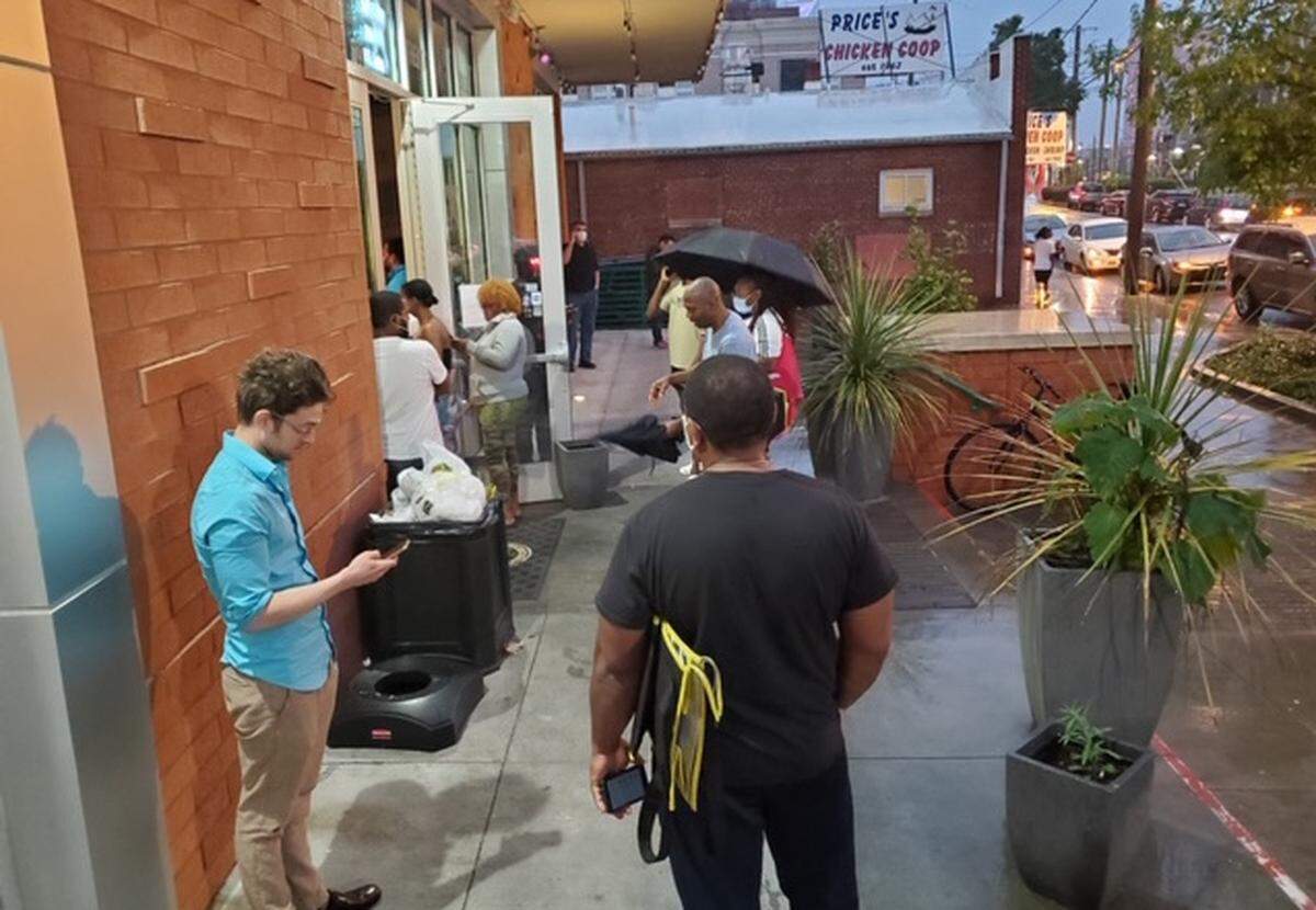 Lines stretched outside Sabor’s South End restaurant on a stormy Cinco de Mayo evening.