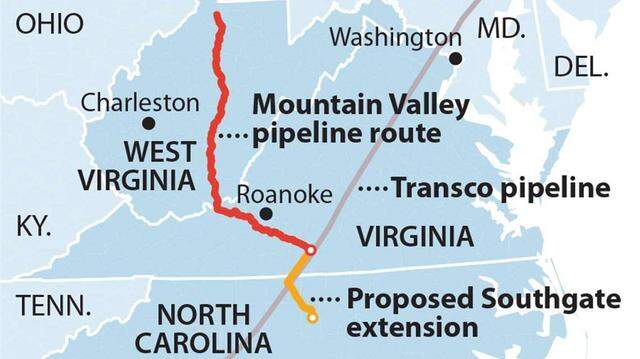 Dominion and Duke argue they need gas from the proposed MVP Southgate, but opponents say adding gas is unnecessary and poses a threat to the climate. The Southgate extension would carry fracked gas through southern Virignia before entering North Carolina near Eden, turning southeast and ending just south of I-40 in Alamance County.