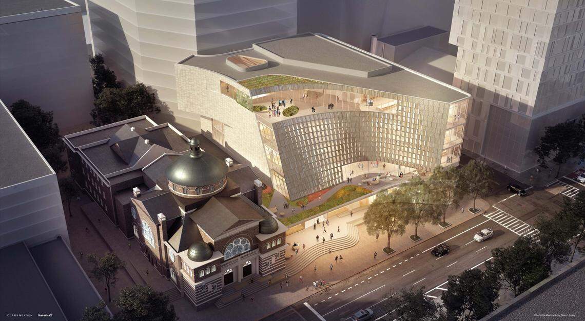 The new Charlotte Mecklenburg Main Library branch in uptown’s North Tryon corridor will feature state-of-the-art technology and community rooms, rethinking the role of a public space through a $135 million endeavor.