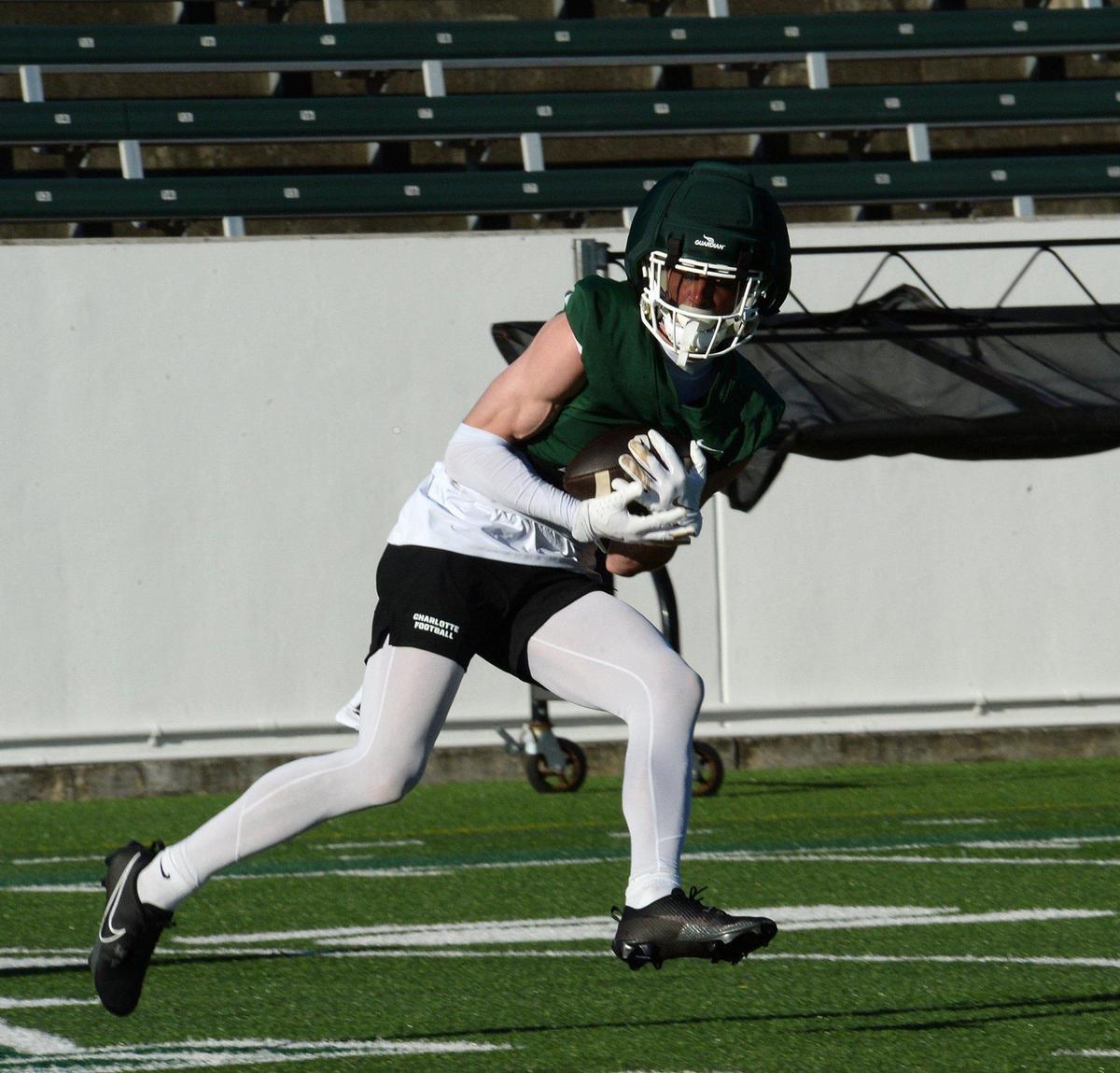 Charlotte 49ers receiver Sean Brown, shown during spring practice, is expected to be available Thursday against Rice.