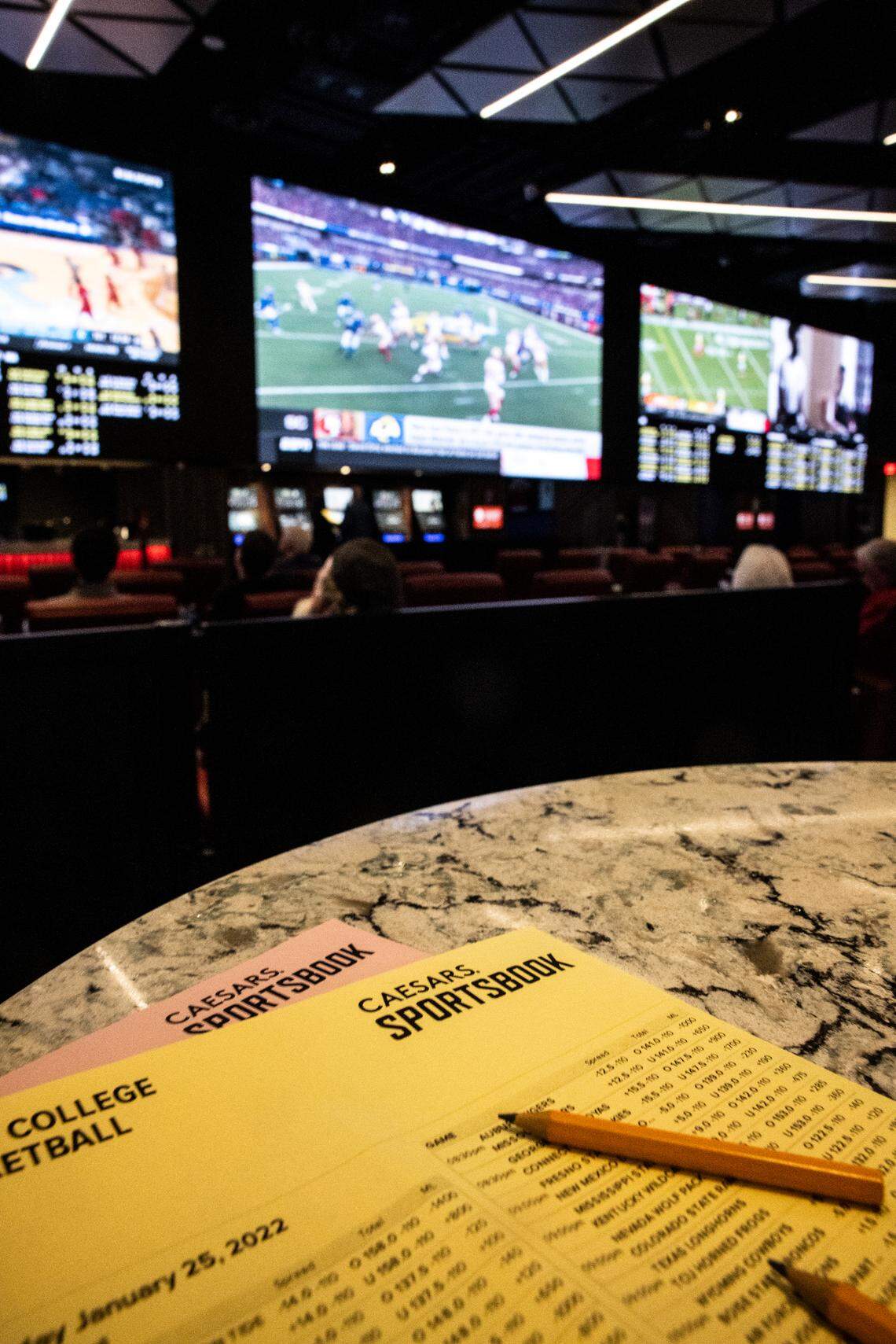 The Caesar’s Sportsbook at Harrah’s Cherokee Casino in Cherokee is one of only two places you can place sports bets in person in North Carolina.