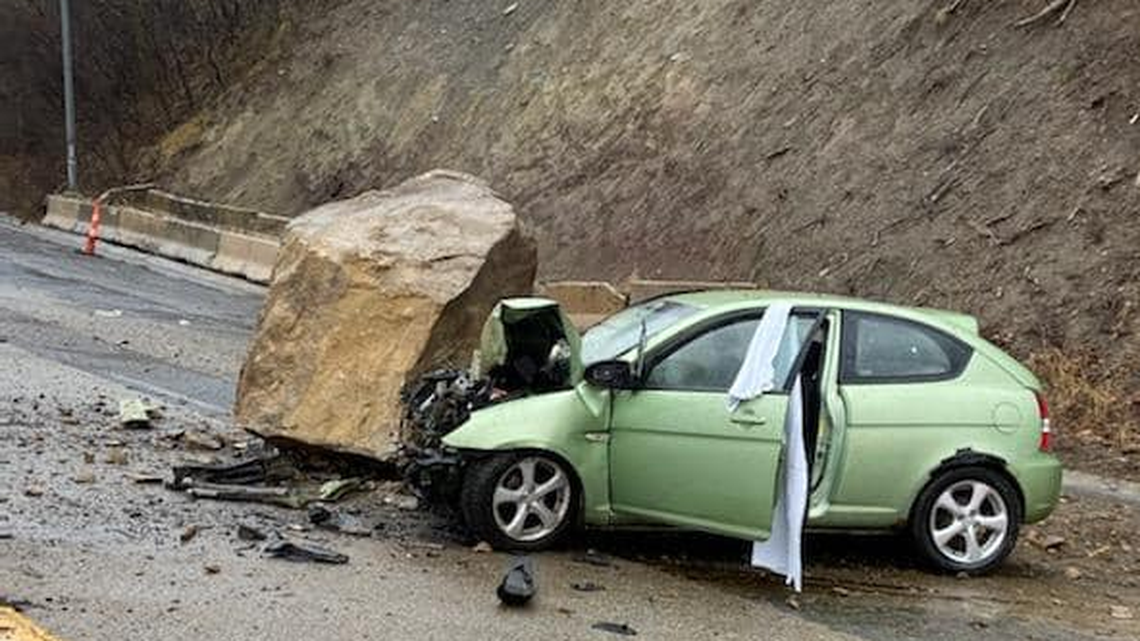 Once this boulder fell onto the highway, it broke apart and pieces of it hit other passing vehicles in Morgantown, West Virginia.