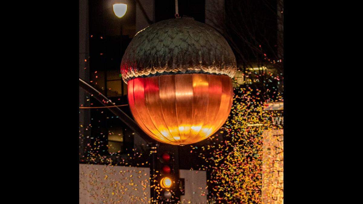 Raleigh’s First Night celebration features a midnight dropping of a gigantic acorn at Fayetteville and Davie streets.&nbsp;