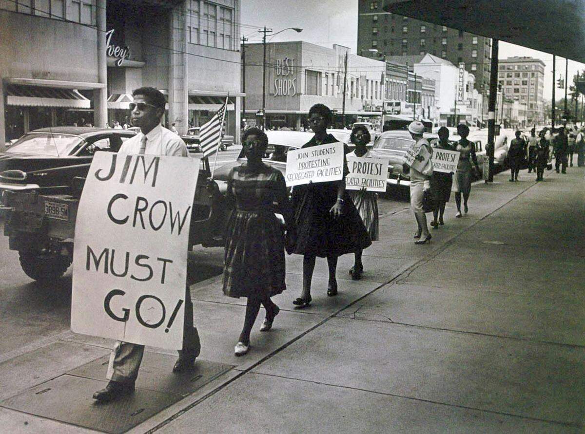 Don Sturkey photographed a civil rights demonstration on North Tryon Street in Charlotte in 1960.