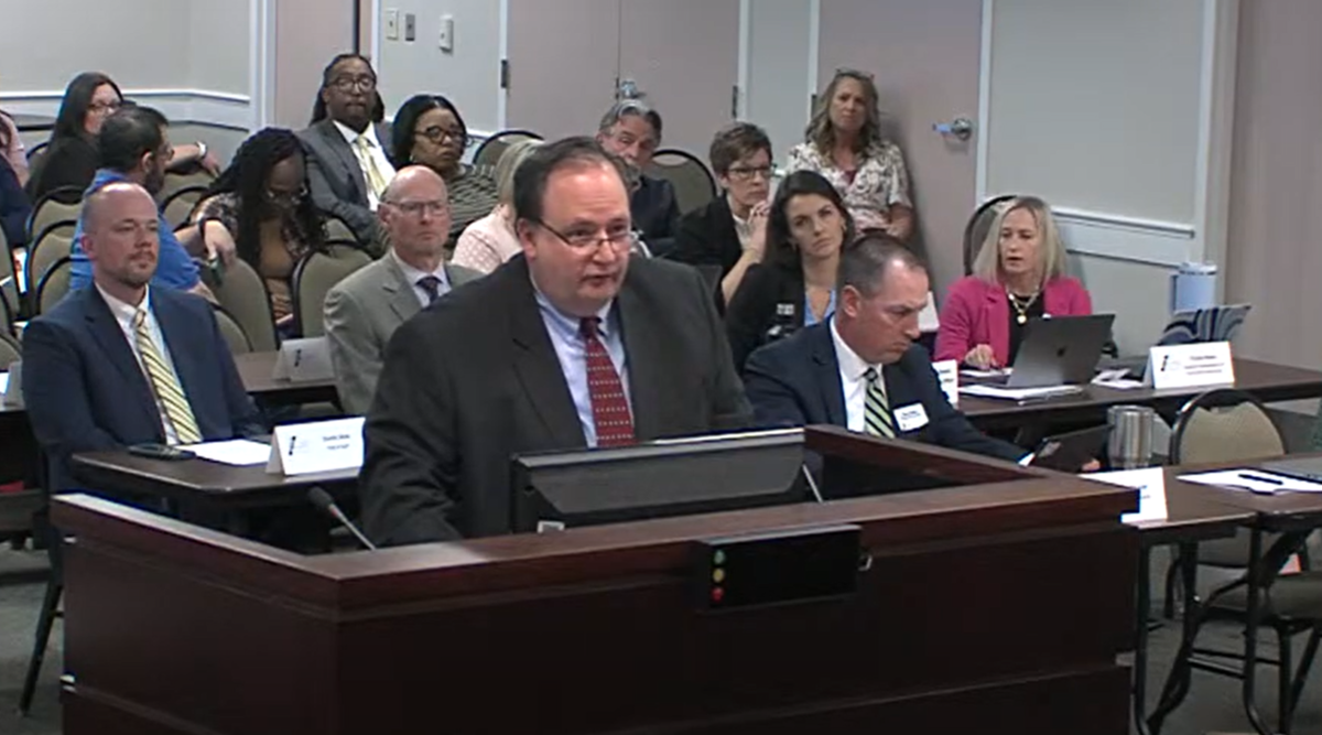 Cabarrus County Schools Chief Financial Officer Phillip Penn provides a budget update to the school board on Monday, March 3.