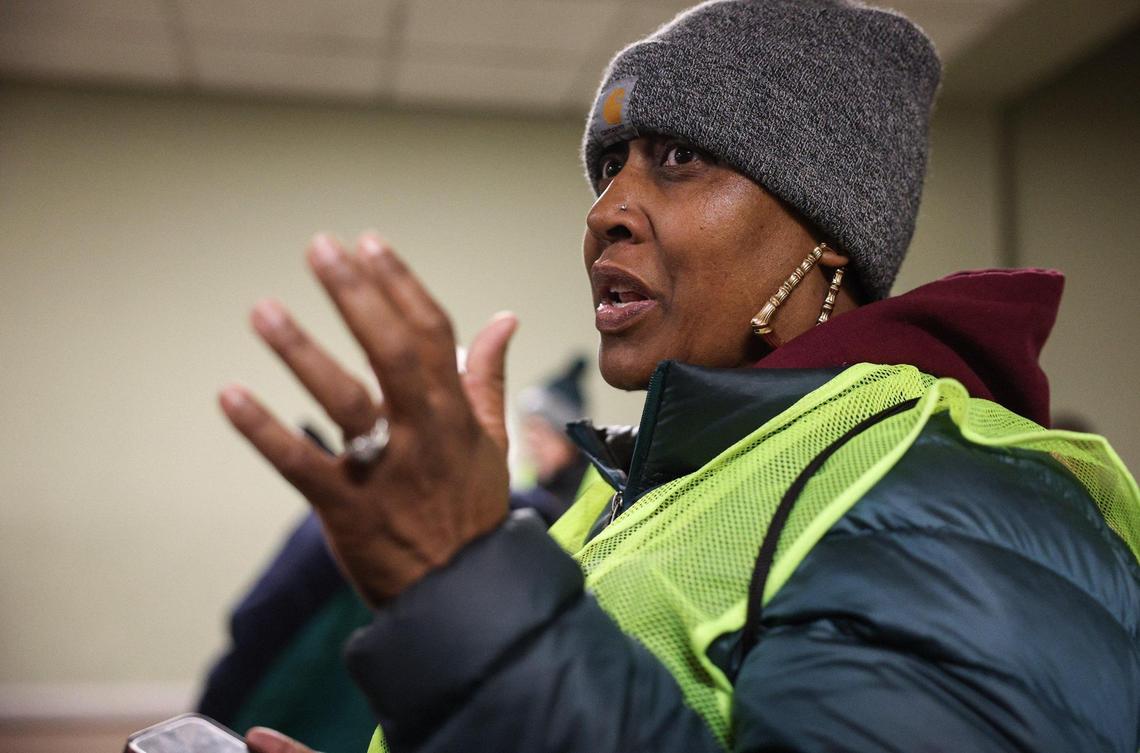 Team leader Deb Phillips explains the count plan for her volunteers as they prepare to look for unhoused people around North Graham Street during the annual Point-In-Time Count. Phillips is the executive director at Block Love Charlotte, a non-profit organization that provides hot meals and resources to people who have incurred a hardship.
