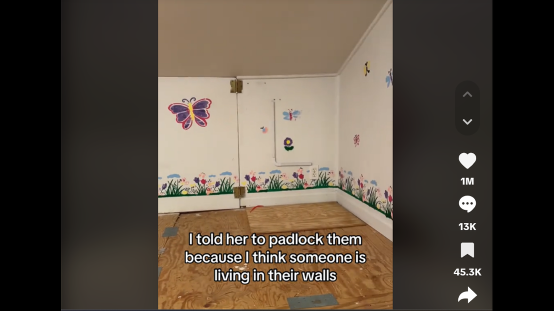 Charlotte photographer Noelle Pierce posted video on TikTok of the “creepy” children’s room she discovered behind a tiny door in her cousin’s new home.