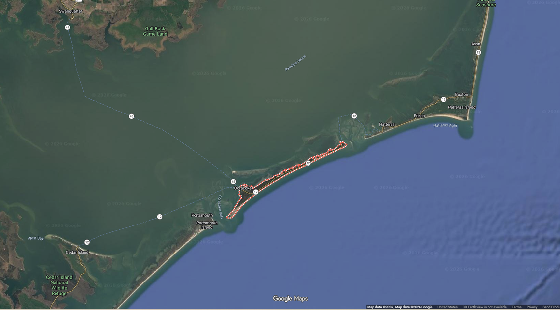 Ocracoke Island is reached only by ferry or plane and is surrounded by National Park Service property.