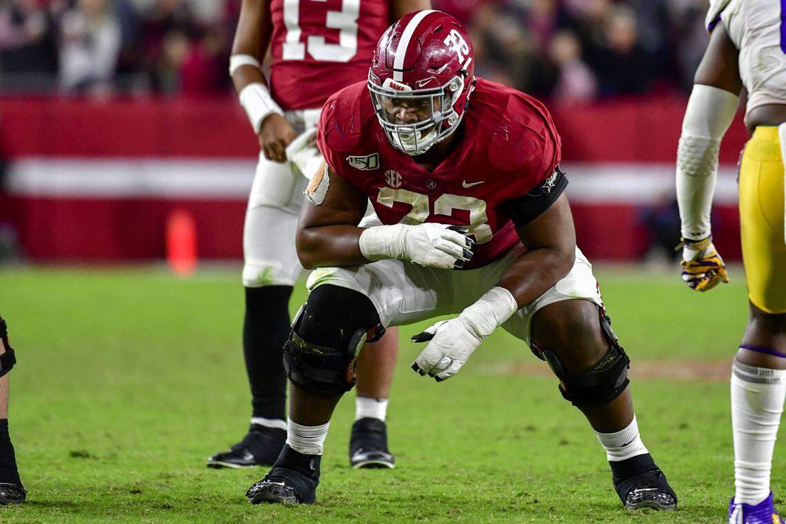 Alabama offensive tackle Evan Neal (73) is one of the top-rated linemen in the 2022 NFL draft class.