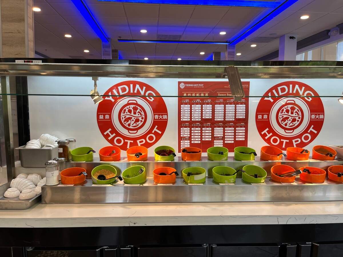 Yiding Hot Pot’s sauce and toppings bar.