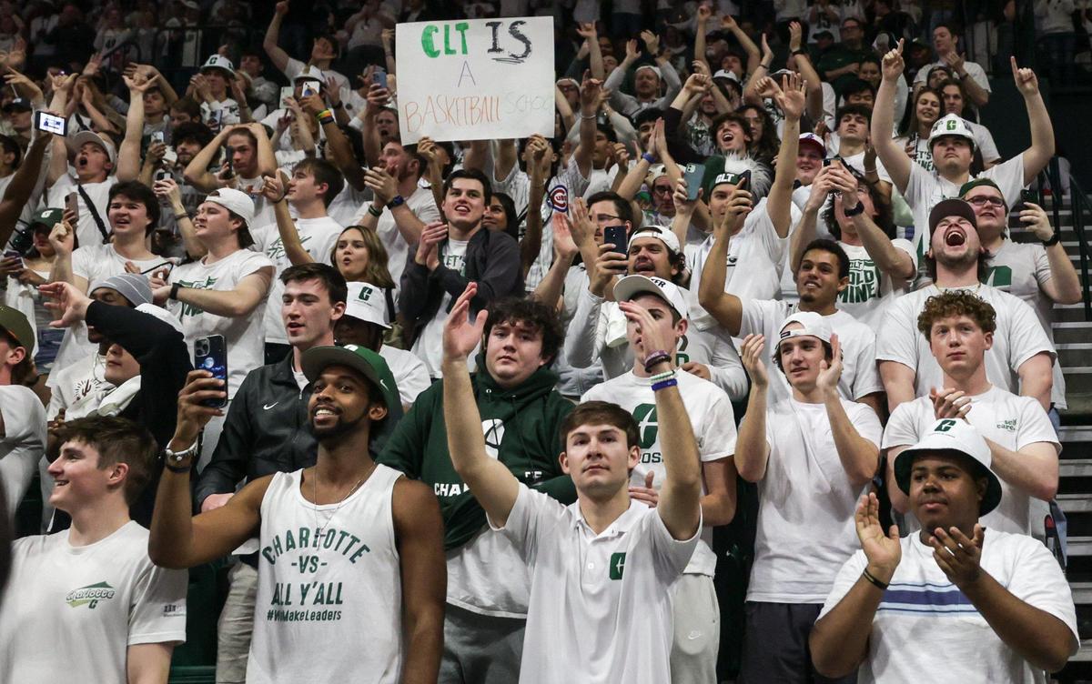 Charlotte 49ers fans celebrate at Halton Arena Saturday. The crowd of 8201 represented the first time Charlotte’s home gym was sold out since 2013.