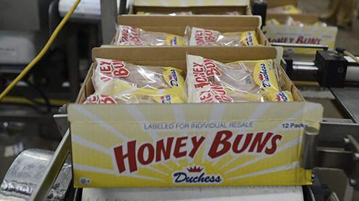 Carolina Foods, “Duchess”, honey buns are packaged as they travel along the conveyor belt. Carolina Foods is moving to Pineville NC from its Charlotte South End factory after over eight decades in the neighborhood. The new factory will open by 2023.