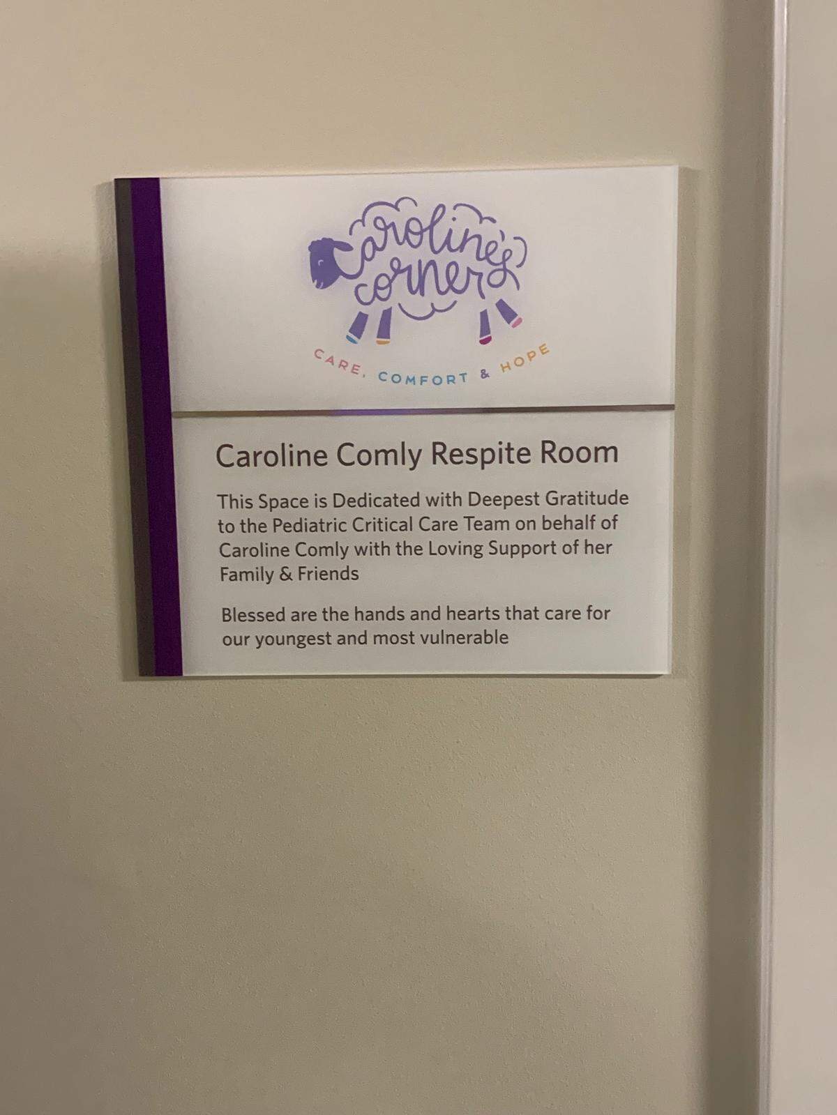 In addition to a family room, the Comlys also refurbished a respite room for physicians and nurses.