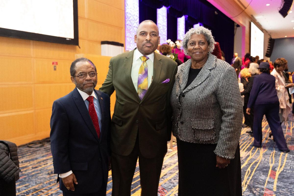 Butch Simmons, Alfred Alexander and Omega Autry stand together following the 30th Annual McCrorey YMCA MLK Holiday Breakfast at the Charlotte Convention Center in Charlotte, NC on January 15, 2024.