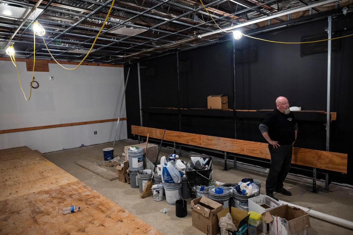 Brad Ritter on Tuesday stands in the future “micro cinema” of Charlotte Film Society’s Independent Picture House on Raleigh Street. The room will have 17 reclining chairs and a 17.5-by-75 foot screen.