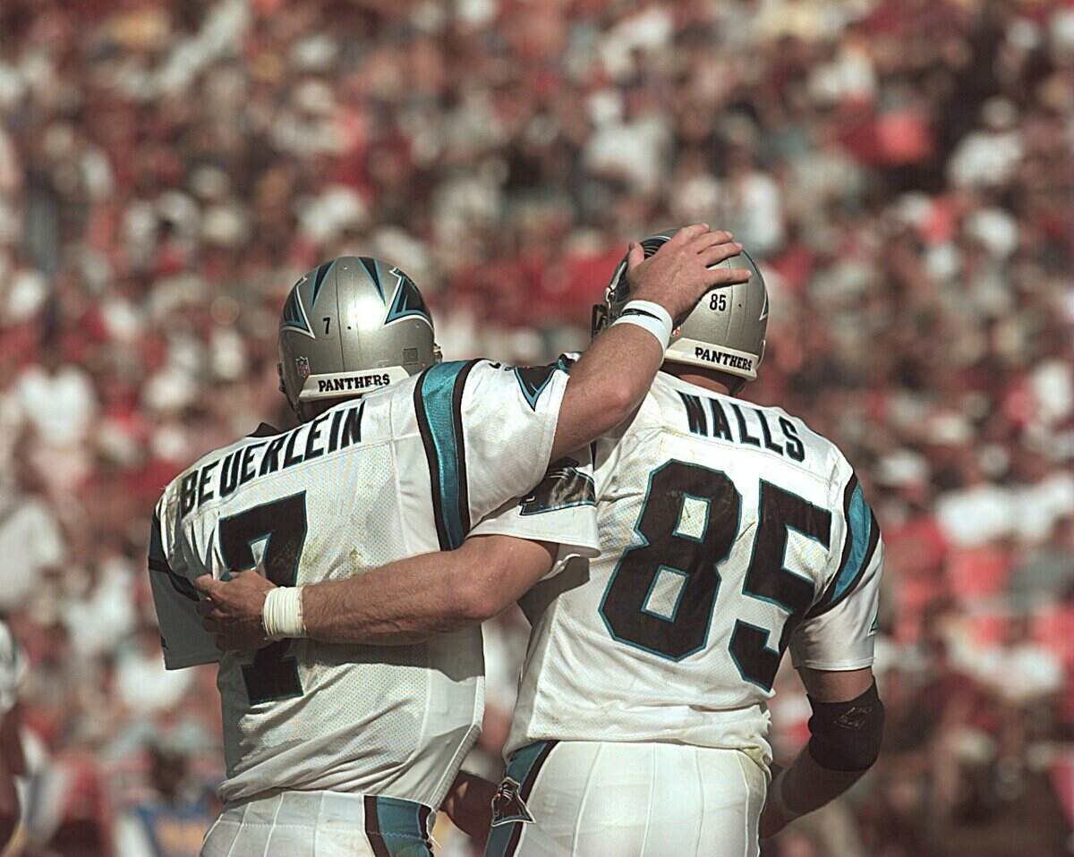 Many of Wesley Walls’ receptions as a Panther came from quarterback Steve Beuerlein, who says that Walls “always thought he was open.”
