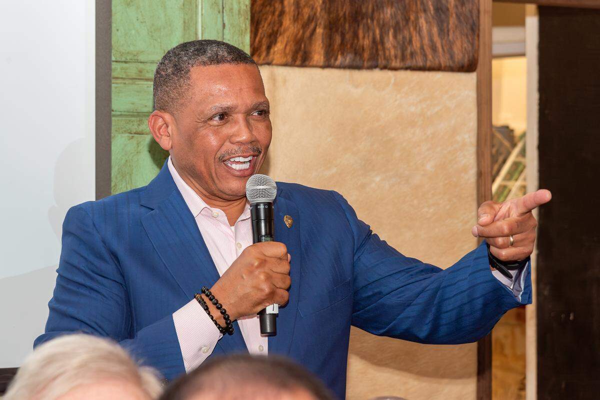 Outgoing CMPD Chief Johnny Jennings spoke to the Hood Hargett Breakfast Club on Tuesday.