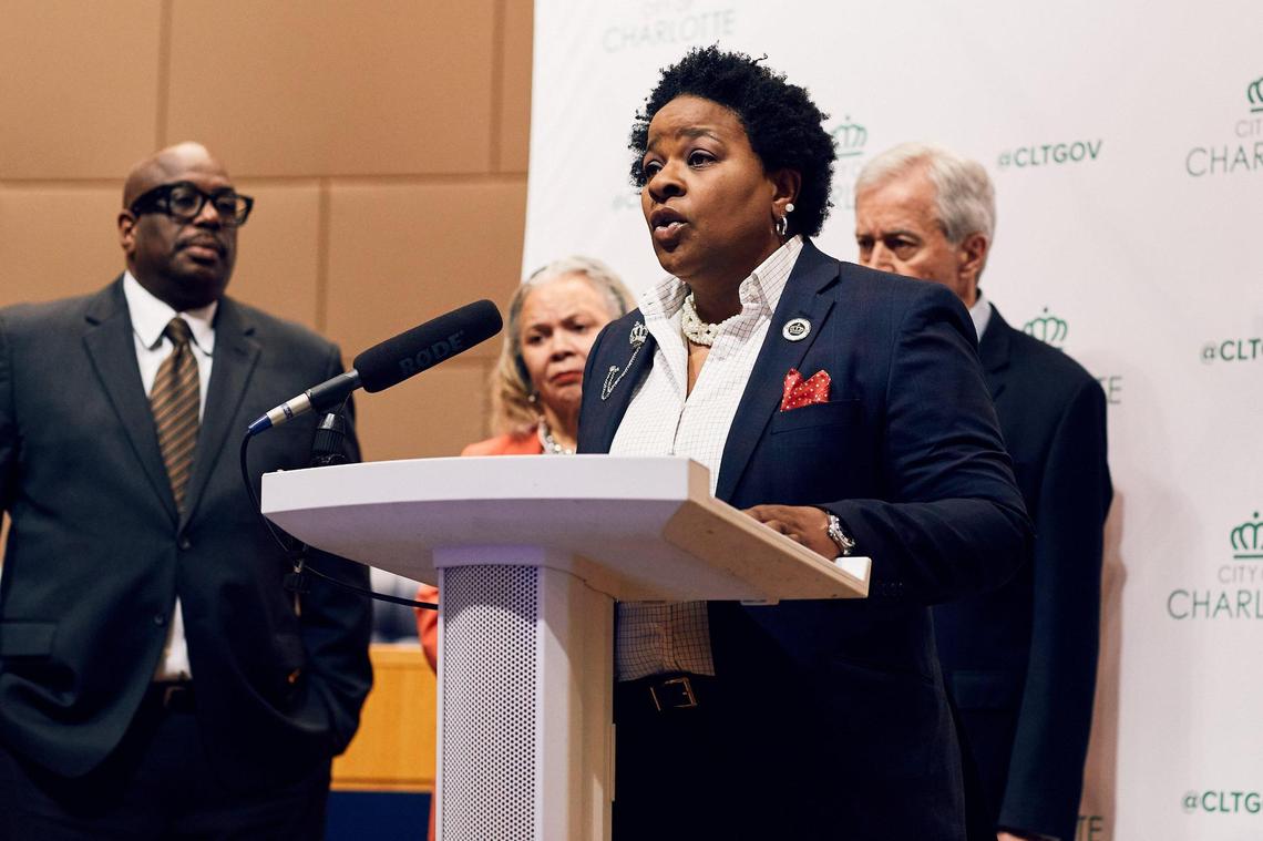 Charlotte City Mayor Pro Tem Dante Anderson addresses the media.