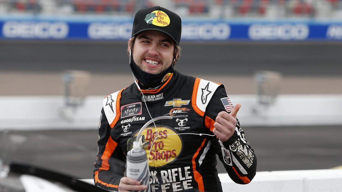 Noah Gragson gives a thumbs up on pit road prior to a NASCAR Xfinity Series auto race at Phoenix Raceway in March. Gragson returns to the track Friday at Martinsville.