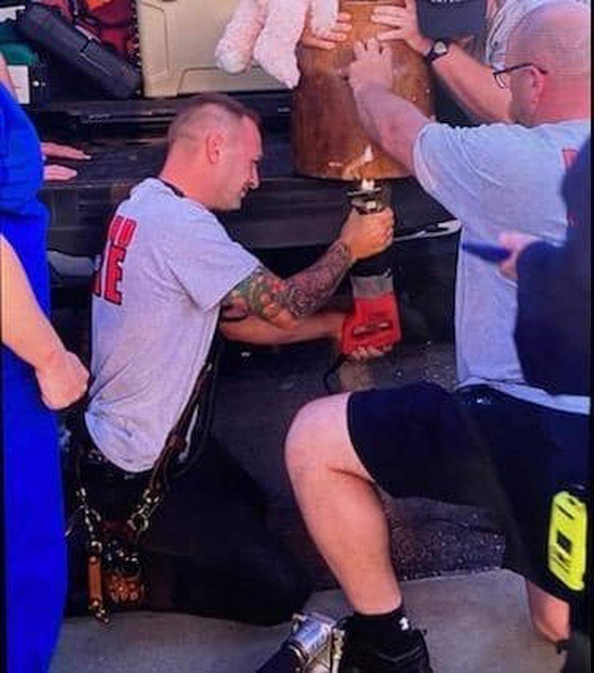 Firefighters in Tennessee helped free a child stuck in a wooden barrel over the weekend.