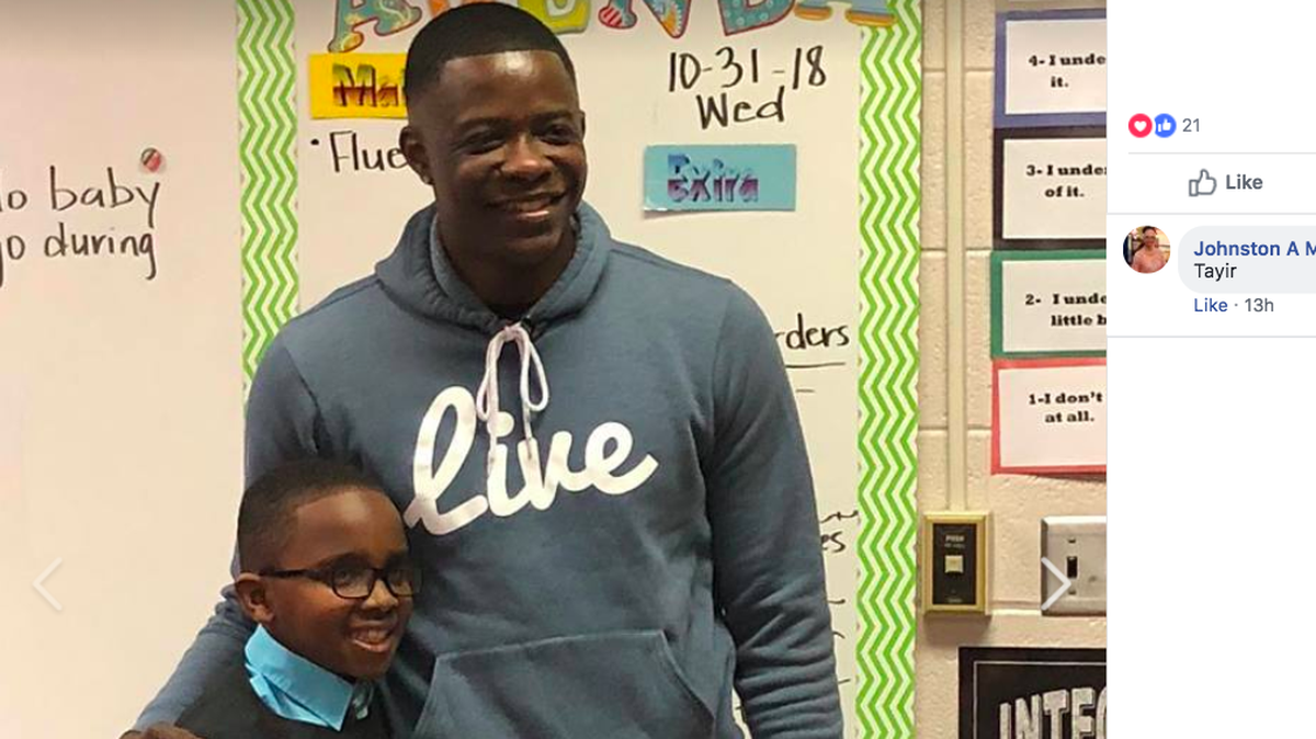 Tayir Thomas chose to dress up as James Shaw Jr. for his fifth-grade class’s Hero Day because he wanted to dress as a real hero. Shaw tackled a gunman in a mass shooting in a Waffle House in Tennessee. Shaw surprised Thomas by coming to the school.