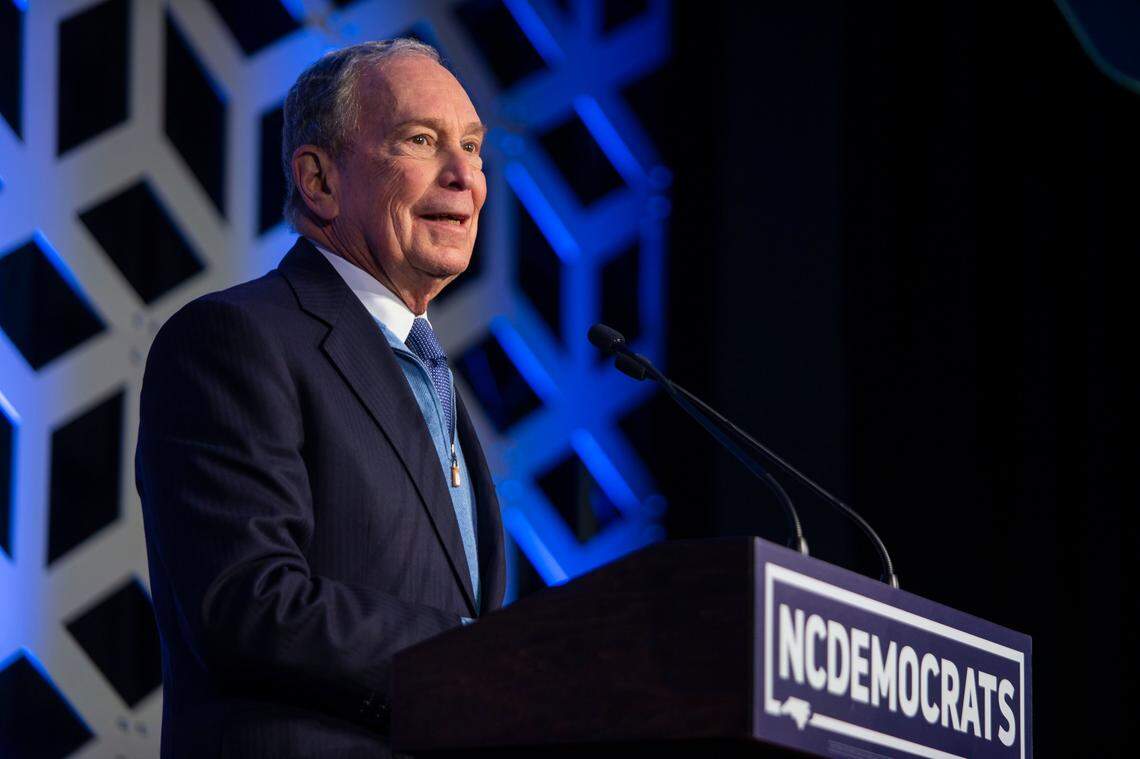 Democratic Presidential Candidate former New York City Mayor Michael Bloomberg gives a speech at the Blue NC celebration at the Hilton Charlotte University Place in Charlotte, NC on Saturday, February 29, 2020. Bloomberg said that he is a good negotiator not a good debater.